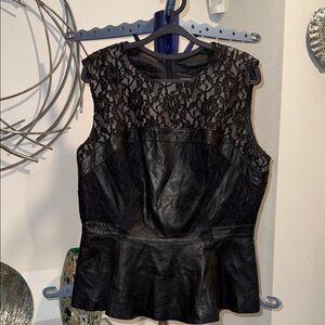 ANTONIO MELANI Black Lace & Leather Peplum Top